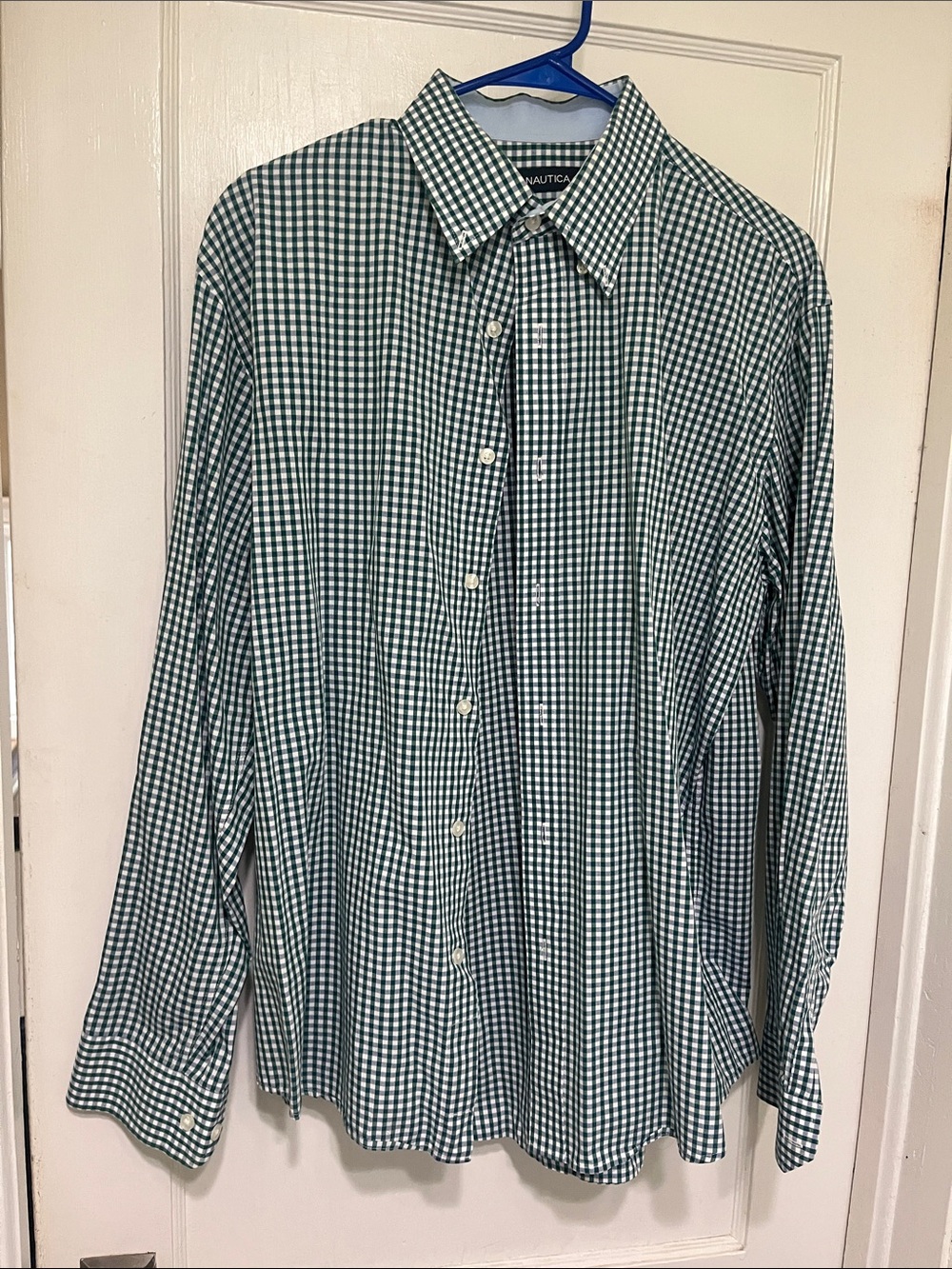 Nautica Green and Blue Gingham Long-Sleeve Button-Down Shirt